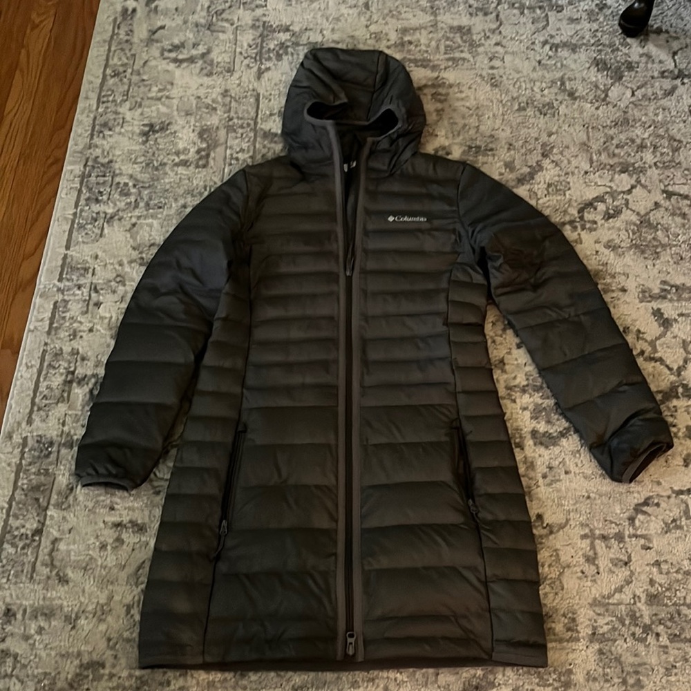 XS Columbia Women’s Charcoal Gray Mid Length Hooded Insulated Jacket